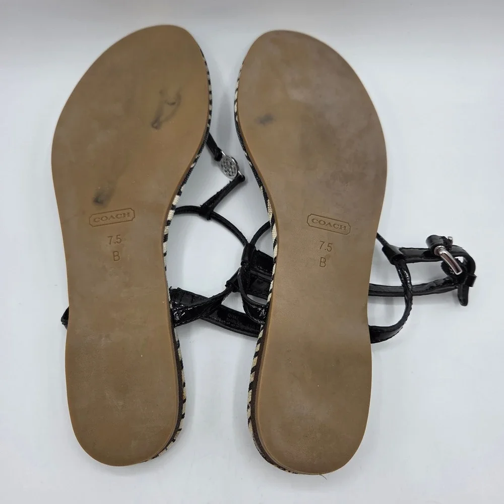 Coach Tribal Print Patent Leather Thong Sandals Boho Neutral Vacation Summer